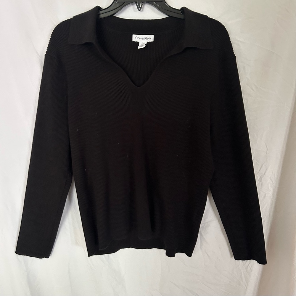 Calvin Klein Black Knit V-Neck Pullover Sweater – Women’s XL – Stretch – Casual